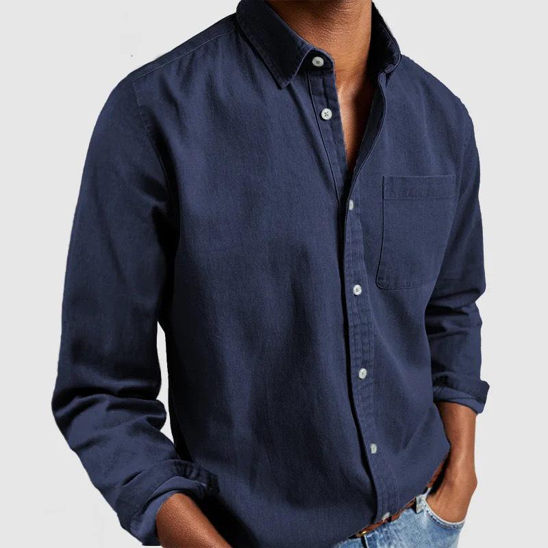 2024 European & American Men's Retro Solid Color Lapel Long Sleeve Shirt