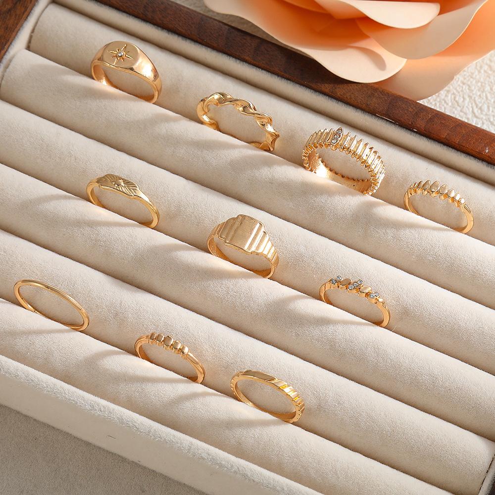 European and American new gold stacked ring set female ins style niche design sense open ring light luxury