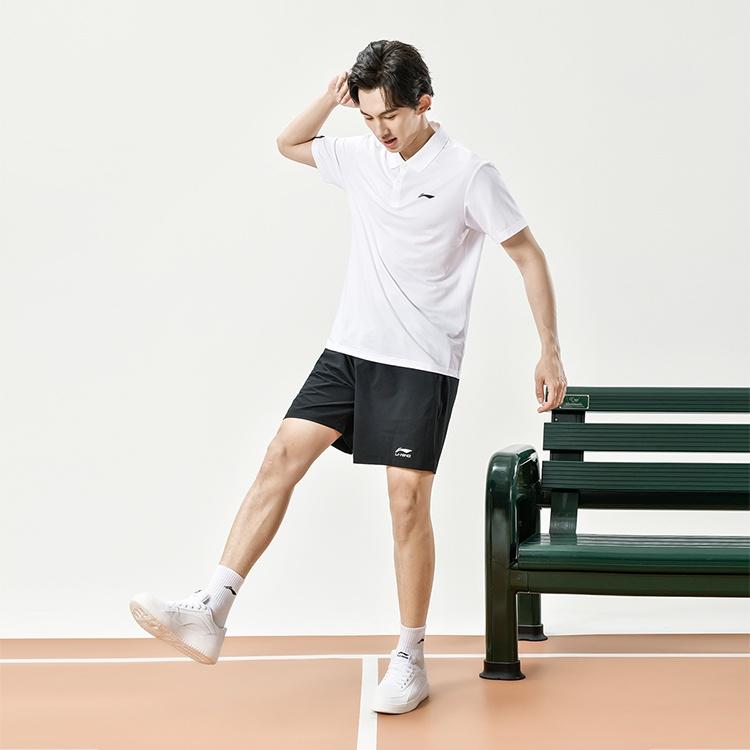 Camiseta Polo de Manga Corta Transpirable de Secado Rápido con Logo Li Ning Unisex Camisetas Polo Blancas APLR125-1