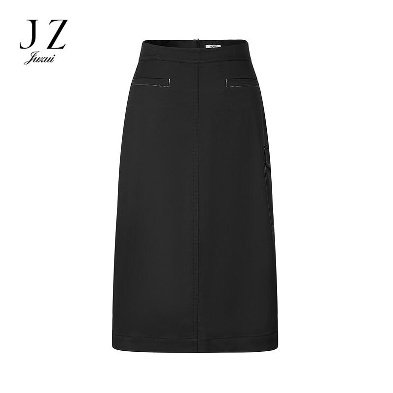 JUZUI Elegant Topstitched H-Line Midi Skirt S
