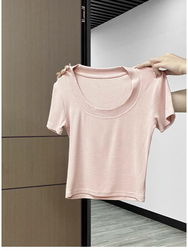 Тщательно подобранный желтый кроп-топ с короткими рукавами для женщин - Летний облегающий