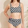 1011 New Split Bikini Swimsuit Women's High Waist Checkerboard Sports Swimsuit Europe and America