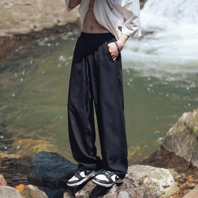 Cool Ice Silk Breathable Casual Pants Men's Summer New Loose Slightly Wide Sports Pants Solid Color Overalls Q