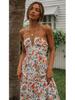 2024 Women's V-neck Print Sleeveless Tie-up Maxi Dress