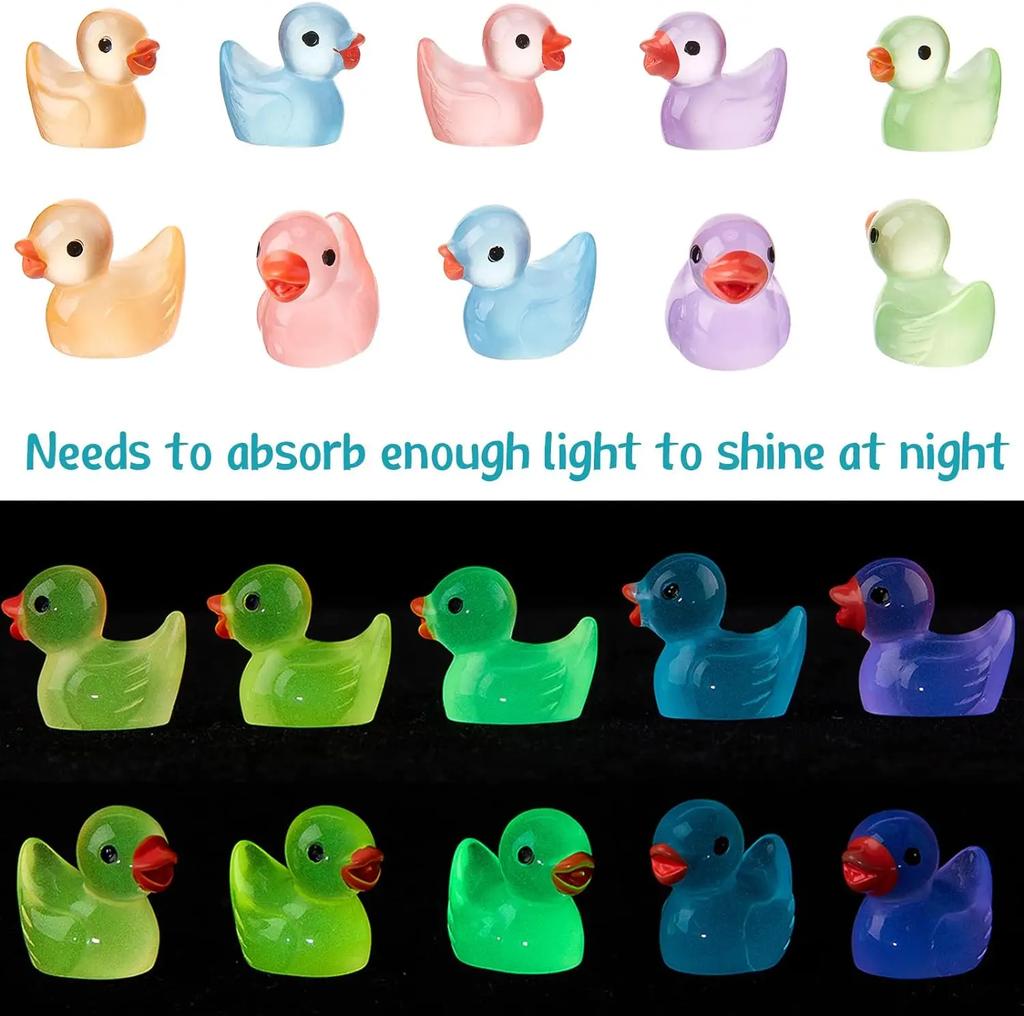 Luminous 50/100Pcs Mini Ducks Moss Microlandscape Miniature Duck Figurines Fairy Garden Accessories Home Decor Glow In The Dark
