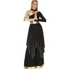 S-XXL Womens Worship Praise Dance Costume Long Sleeve Asymmetrical Hem Dress and Wide Leg Pants Contrast Color Dancewear Outfits