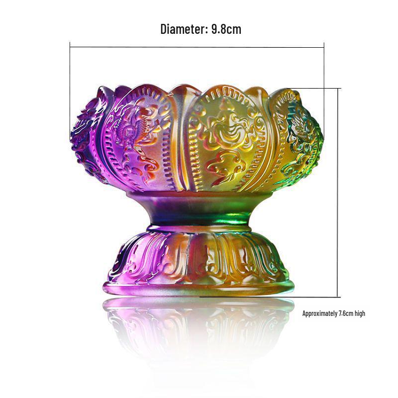 Colorful Lotus Ghee Lamp: Crystal Glass, Pure Copper Candle Holder for Buddhist Offerings
