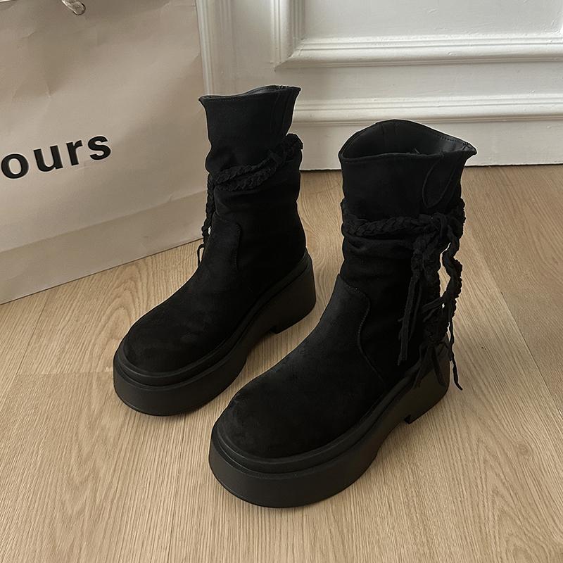 Autumn Winter Women Western Ankle Boots Fashion Tassel Height Increase Shoes Street Style Banquet Party Short Botas Mujer