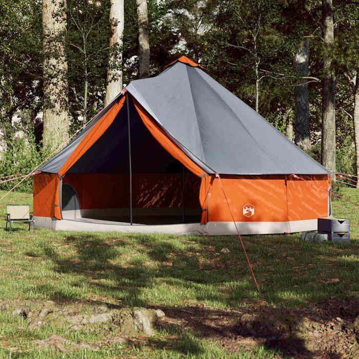 VidaXL Tente familiale tipi 12 personnes gris et orange imperméable, tente, tente de jardin, abri extérieur 94593