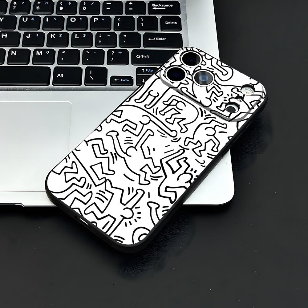 Künstler K-H-haring Handyhülle Für IPhone 17 Air 16 E Pro Max 15 14 13 Mini 12 Pro 11 Max Plus Schwarze Weiche Hülle