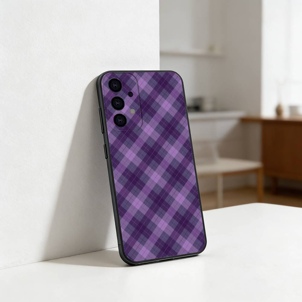 Cool P-Purple P-Plaid Pattern Phone Case For Samsung S25,S24,S21,S22,S23,S30,Ultra,S20,Plus,Fe,Lite Black Shell