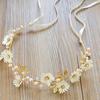 Gold Leaf Daisy Flower Headband Bridal Pearl Tiaras Hair Jewelry Ribbon Wreath