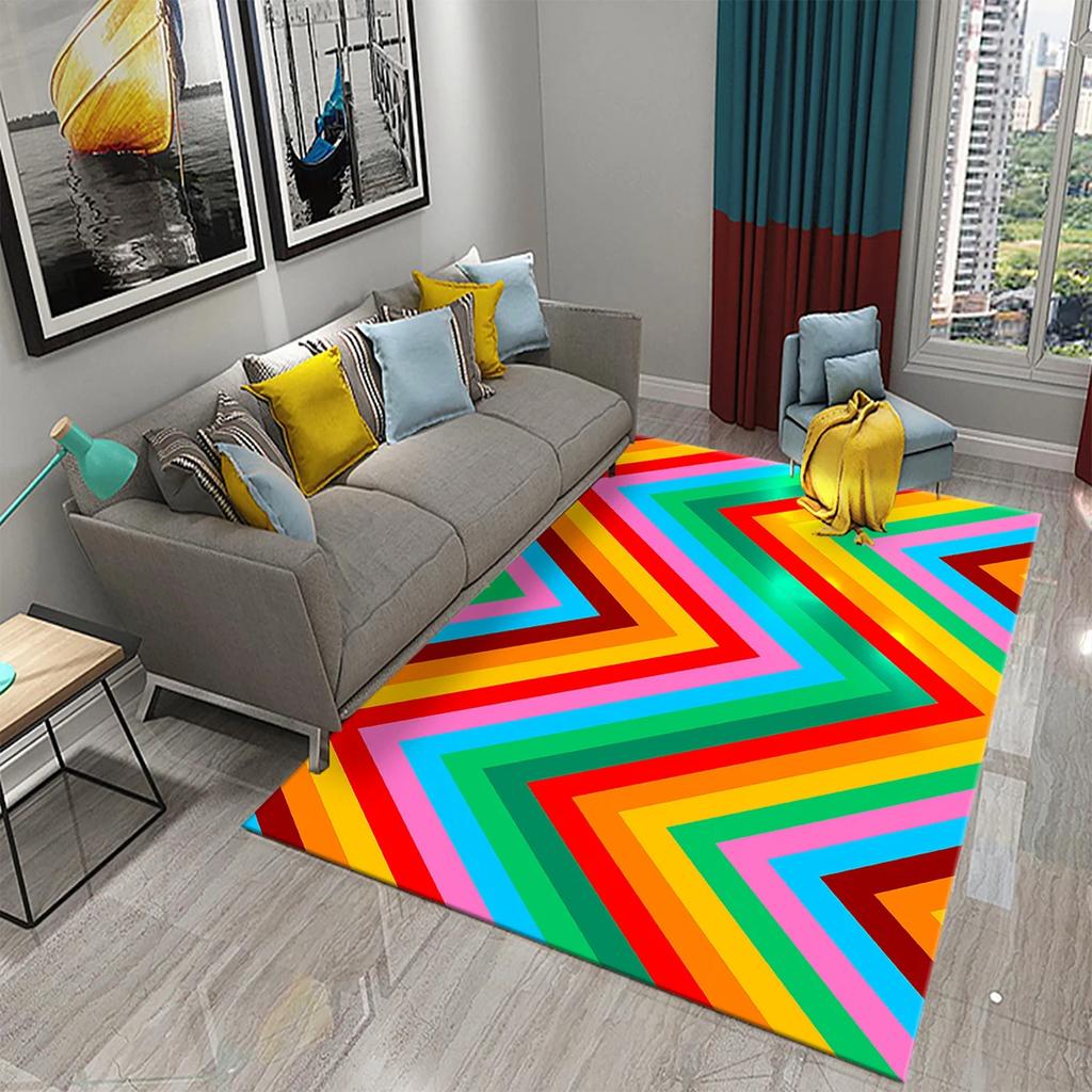 Retro Color Striped Waves Carpet for Living Room Sofa Floor Rug Bedroom Simplicity Decor Floor Rugs Bathroom Non-slip Area Mats