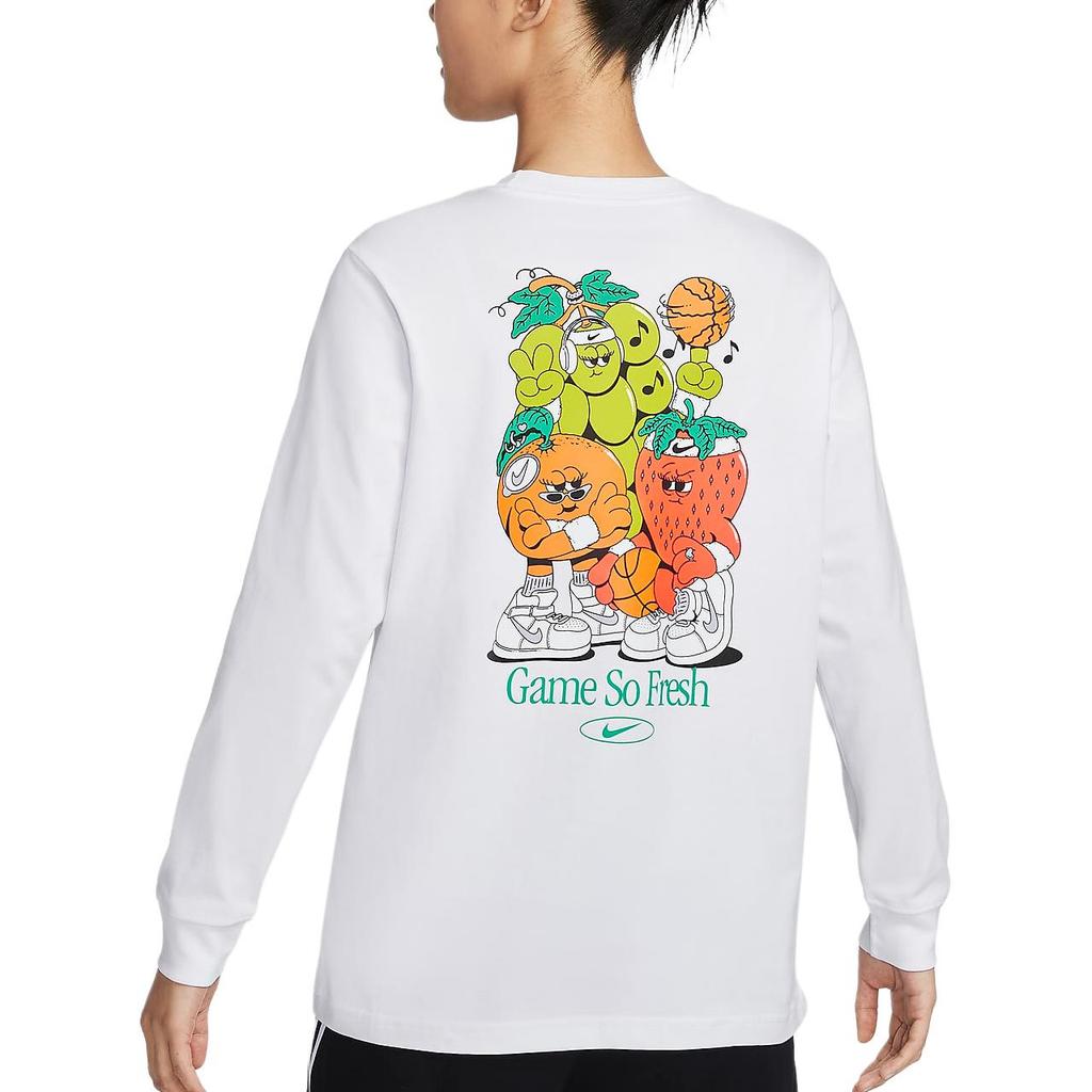 Nike Sportswear Printed Loose Fit Crew Neck Long Sleeve T-Shirt Women tops White FZ3489-100