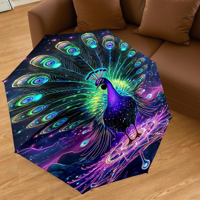 1pc peacock colorful Automatic Open/Close Umbrella with Windproof, 8-Rib Sturdy Canopy, Durable Ribs, Fashionable Design1212A