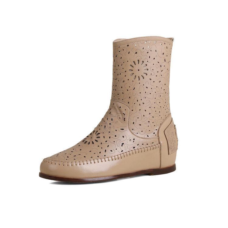 

Leather hollow short boots children s spring and summer new breathable carved Martin boots slope heel soft bottom hole cool boots increase in height 34