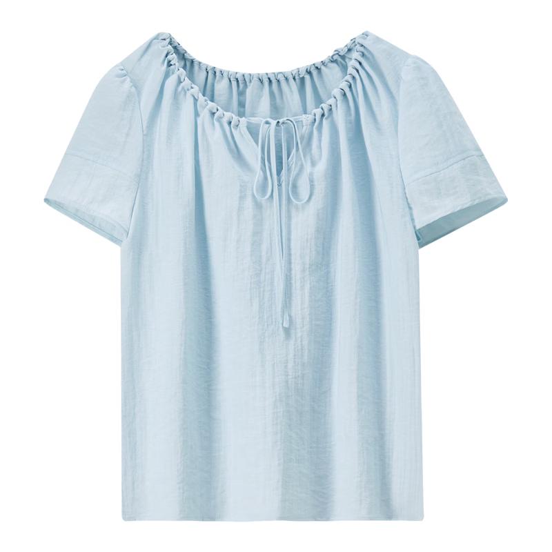 Women's Elegant Pleated Short Sleeve Blouse
