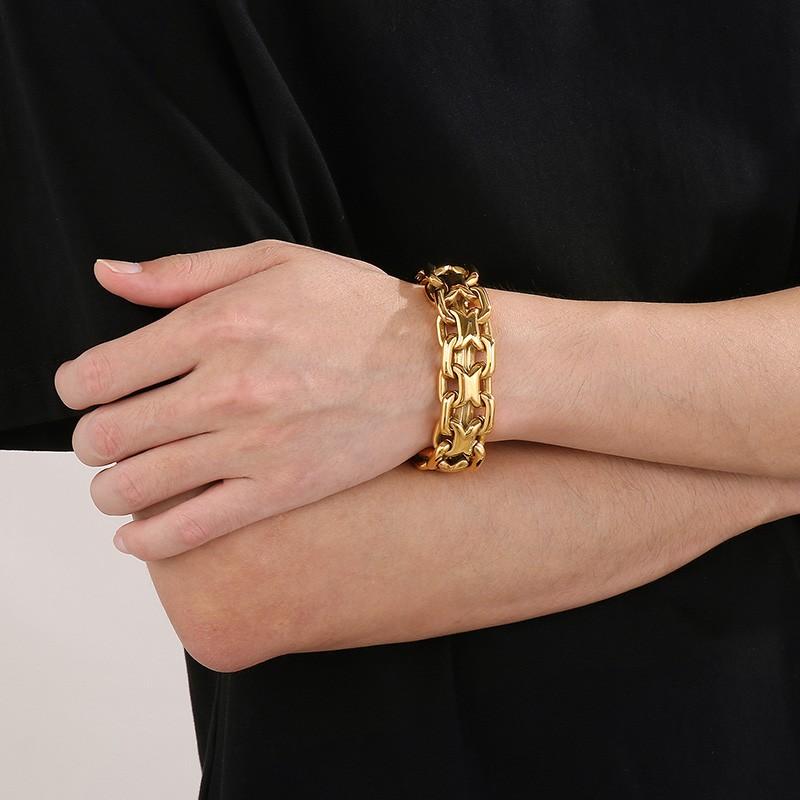 Stainless Steel Heavy Double Zero Chain Bracelet for Men 20MM Retro Strong Man Gold Color Rock Necklace Thick Jewelry Gift