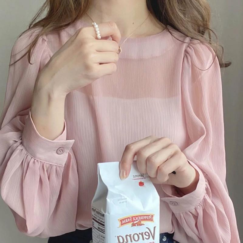 

Летняя новая модель женской тонкой короткой блузки, рубашка для кондиционера с круглым вырезом XL розовый