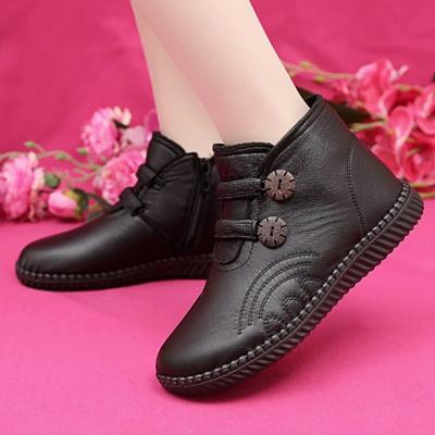 Winter Women Ankle Boots Fashion Warm Mother's Boots Flat-Bottom Comfortable Non Slip Front Zipper Closure Female Footwear