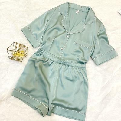 Sommer Neue Damen Süße Satin Seide Einfarbig Pyjamas Set Kurzarm + Hosen Frauen Eis Seide Nette Homewear Casual tragen
