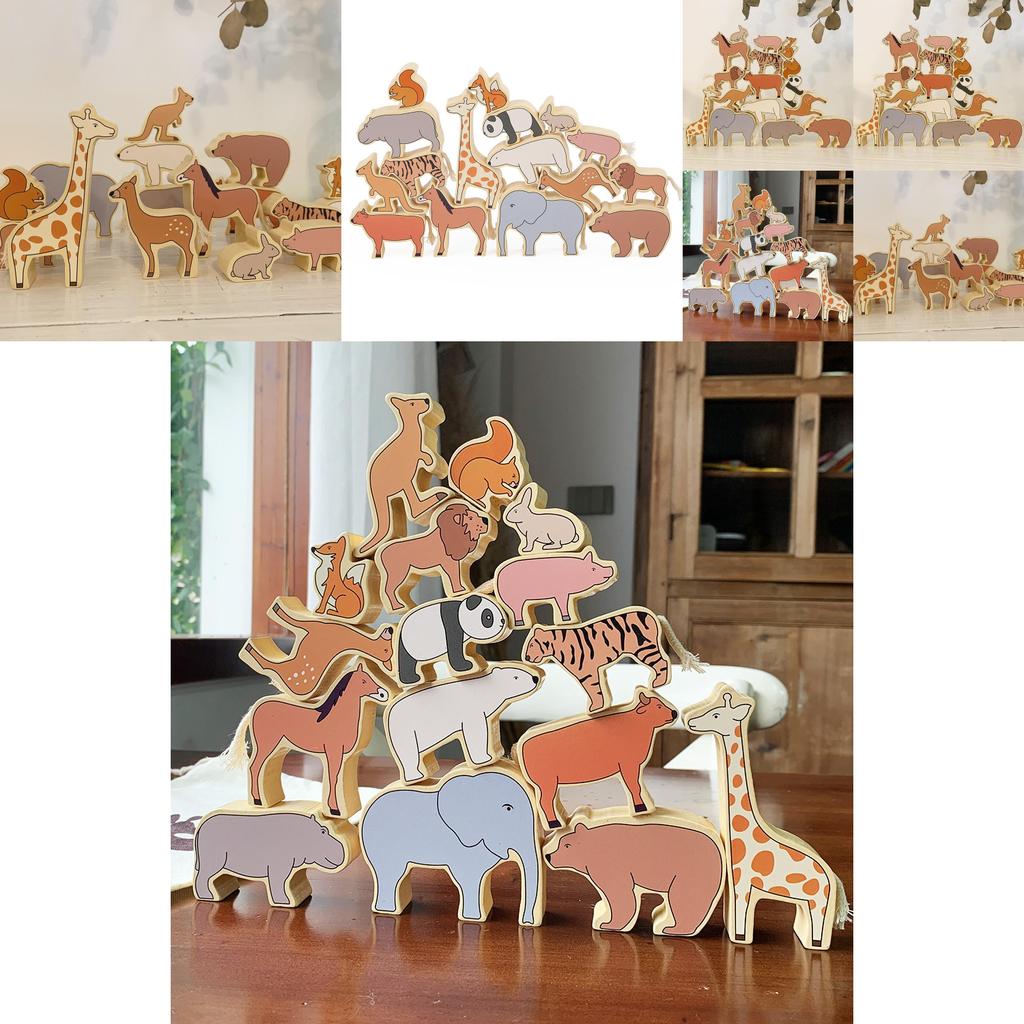 Animal Tower Stacking Blocks Wooden Kids Educational Toy For Toddler Development