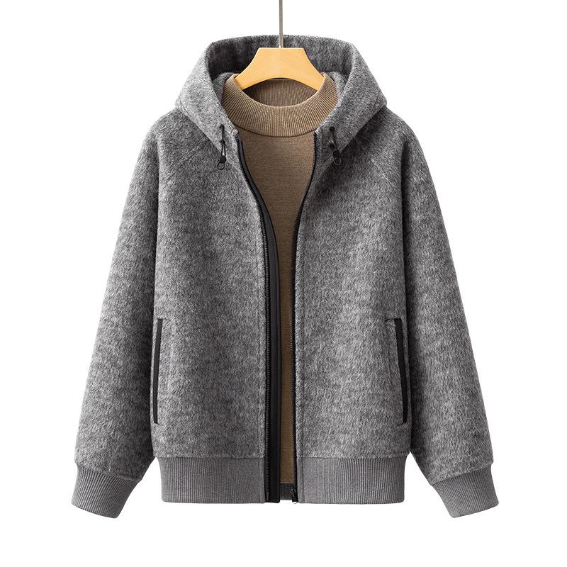 New Hooded Double-sided Woolen Coat Men's Casual Solid Color Loose Wool Jacket Woolen Short Coat Trend