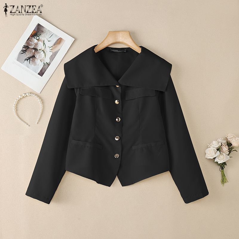 ZANZEA Damen Bluse mit Umlegekragen, lockere, lässige Langarmbluse