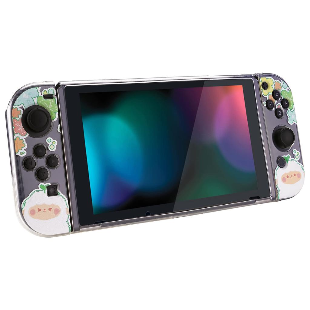Schutzhülle kompatibel mit PlayVital, weicher TPU-Slim-Case-Abdeckung für Switch mit bunter ABXY-Tastenkappe und Switch, [Flowers Sheep-chan]