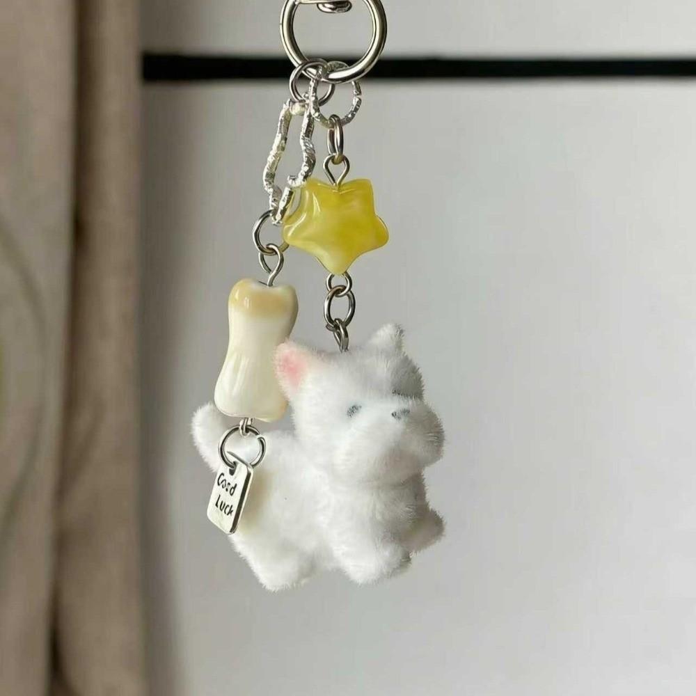 with Yellow Star Flocking Dog Keychain White Animal Pendant New Lamb Bag Charm Handbag Charm
