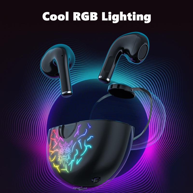 ONIKUMA Bezdrátová herní sluchátka 60MS HiFi Stereo Subwoofer s nízkou latencí Hudba Sluchátka do uší RGB osvětlení Sluchátka kompatibilní s Android IOS