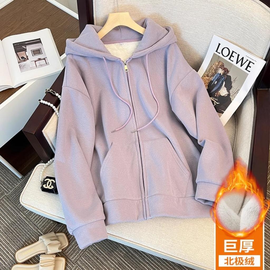 Damen Kapuzenpullover, Modisch, Mit Fleece gefüttert, Dicke Sweatjacke