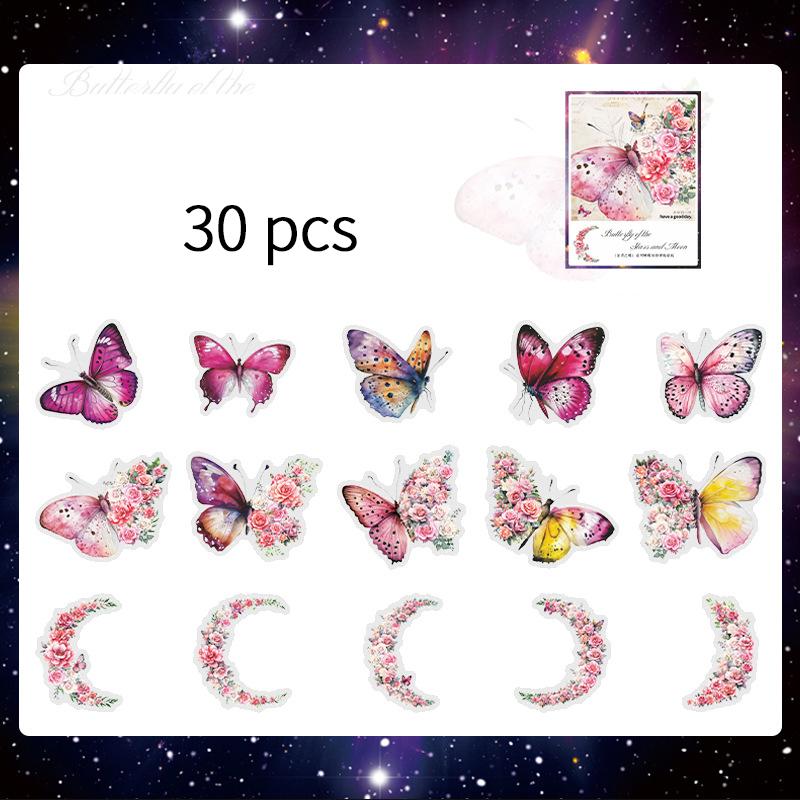 30 pcs/pack Vintage Butterfly PET Stickers Creativity Decorative Hand Account Scrapbooking Junk Journal Supplies