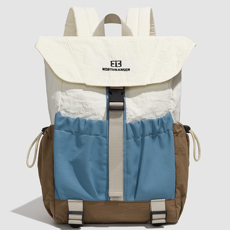 Autumn Fashion Color Block Nylon Backpack - Lightweight, Flap Style for Women, Casual Student Outing Bag