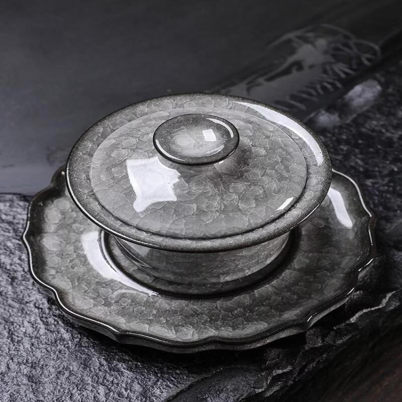 Chaxun Three-Color Ice Flower Lidded Tea Bowl