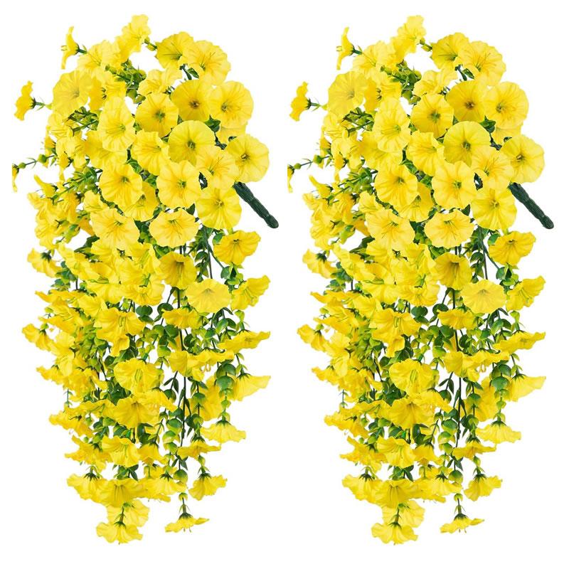 

2 шт. Большие искусственные подвесные цветы Morning Glory, устойчивые к ультрафиолетовому излучению, подвесные гигантские растения для балкона, сада, свадебной вечеринки, декора 2PCS жёлтый