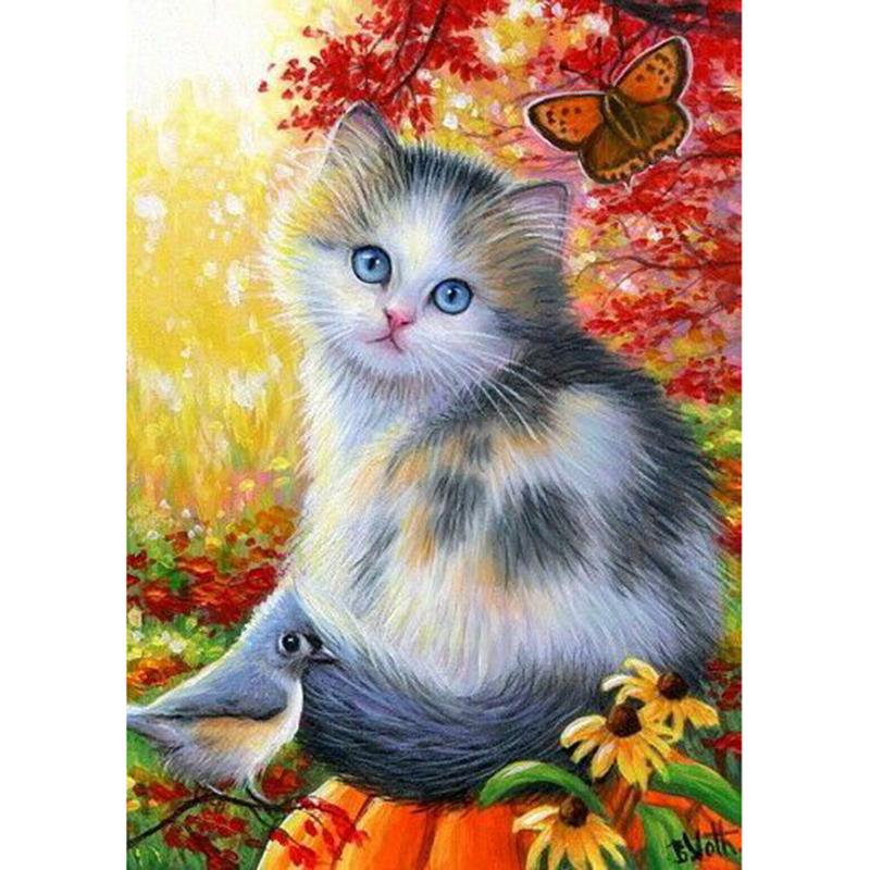 DIY Cat 5D Diamond Painting Full Round Drill Animal Diamond Embroidery Cross Stitch Mosaic Kits Resin Wall Art Home Decor