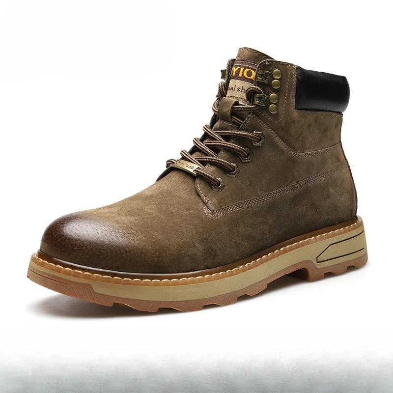 

Fashion Men Cow Leather Boots Street Cool High Top Casual Shoes Winter Warm Ankle Boots 44 хакі