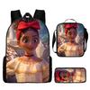 Mochila de Menina Africana Mochila de Desenho Animado Animação Grande Capacidade Mochila Escolar para Ensino Fundamental e Médio Bolsa Estojo