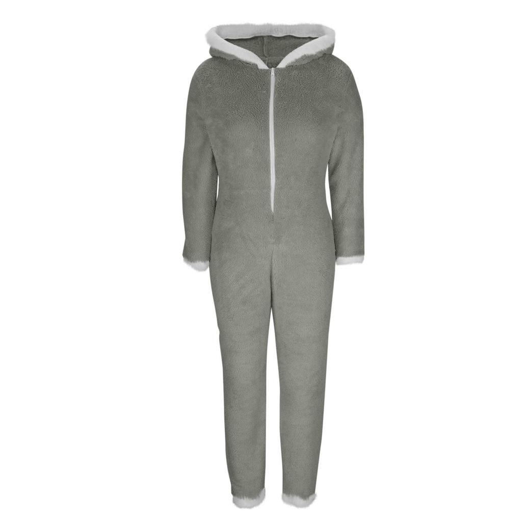 Hoodie Jumpsuits For Women  Fleece Jumpsuit  Pajamas Warm  Romper Sleepwear Zipper Hooded
