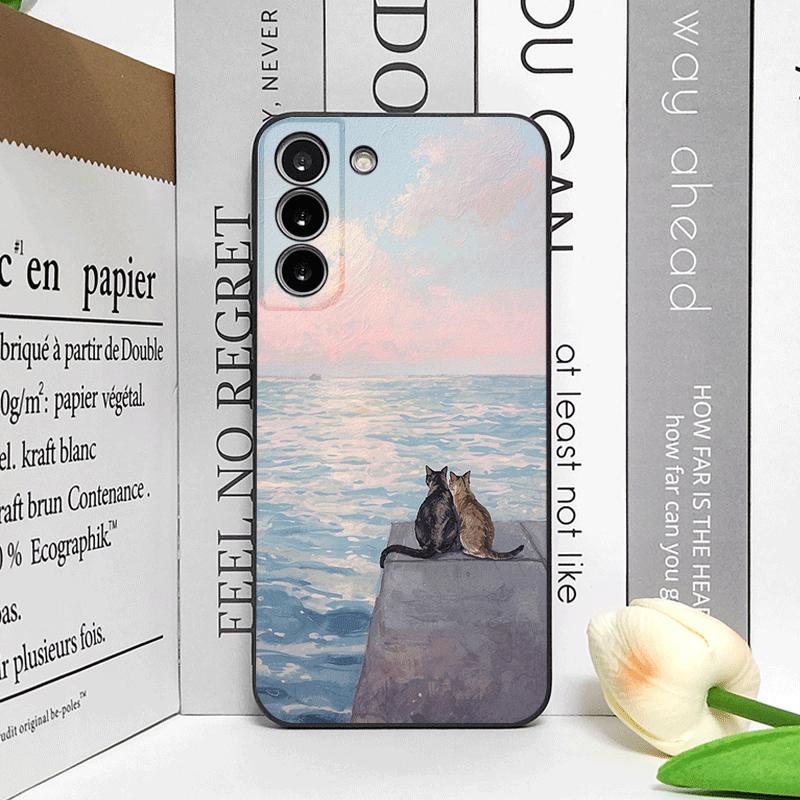 Funny Cute Cat Cartoon Pattern Phone Case for Samsung Galaxy S25 S24+ S23 Ultra S22 Plus S20 S21 FE M53 M34 M36 Soft Back Cover