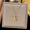 Vintag Exquisite Minimalist Starfish Shell Pendant Necklace for Women Fashion Versatile Summer Beach Party Zircon Gift