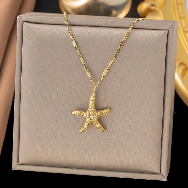Vintag Exquisite Minimalist Starfish Shell Pendant Necklace for Women Fashion Versatile Summer Beach Party Zircon Gift