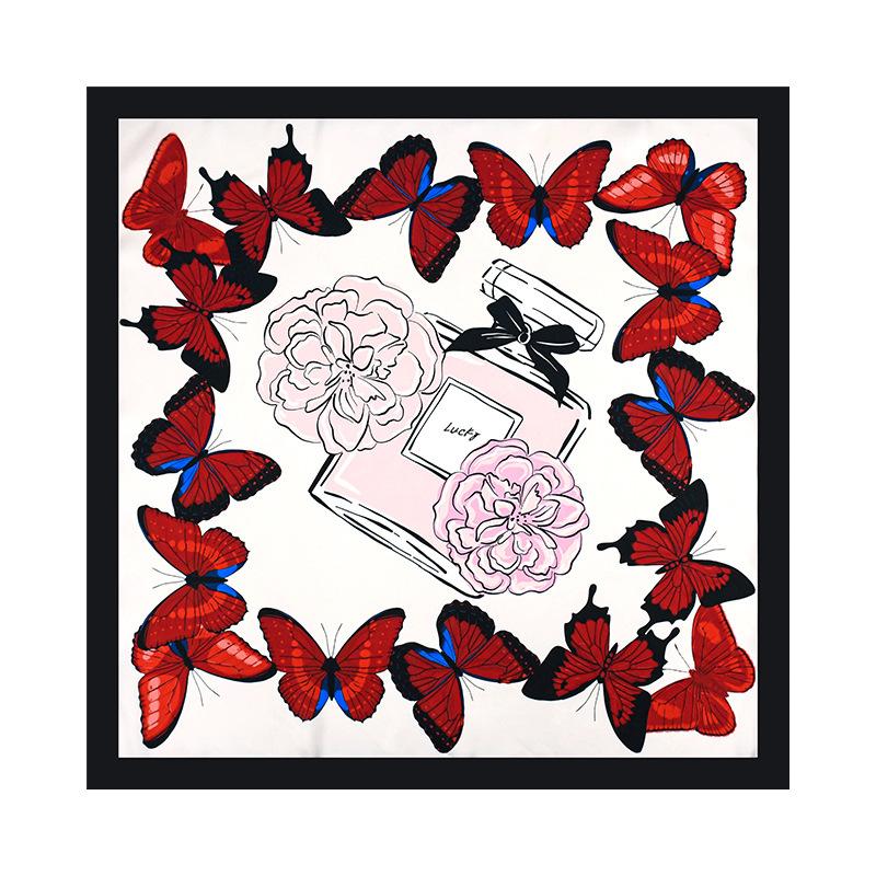 Spring and summer 71 new blue butterfly fashion commuter silk scarf pink perfume plant flower small square scarf scarf