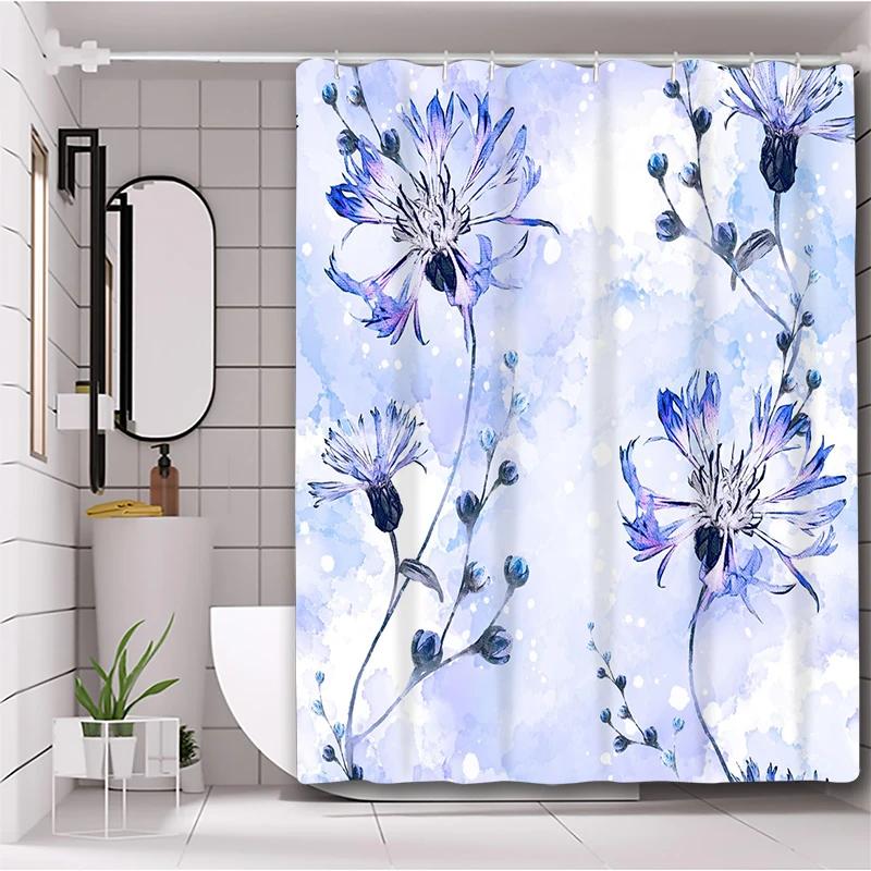 

Plant And Floral Bathing Curtain Bathroom Letters Shower Curtain Waterproof With 12 Hooks Fishes Home Deco W60H190(CM)-1 Pcs
