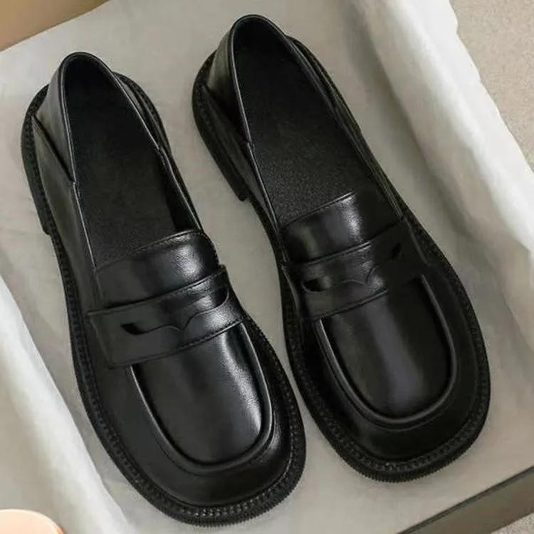 

Black Leather Women s Loafers Platform Slip On Shoes for Women 2026 Spring British Casual Flats Shoe Woman Low Heels Mary Janes 43 чорний