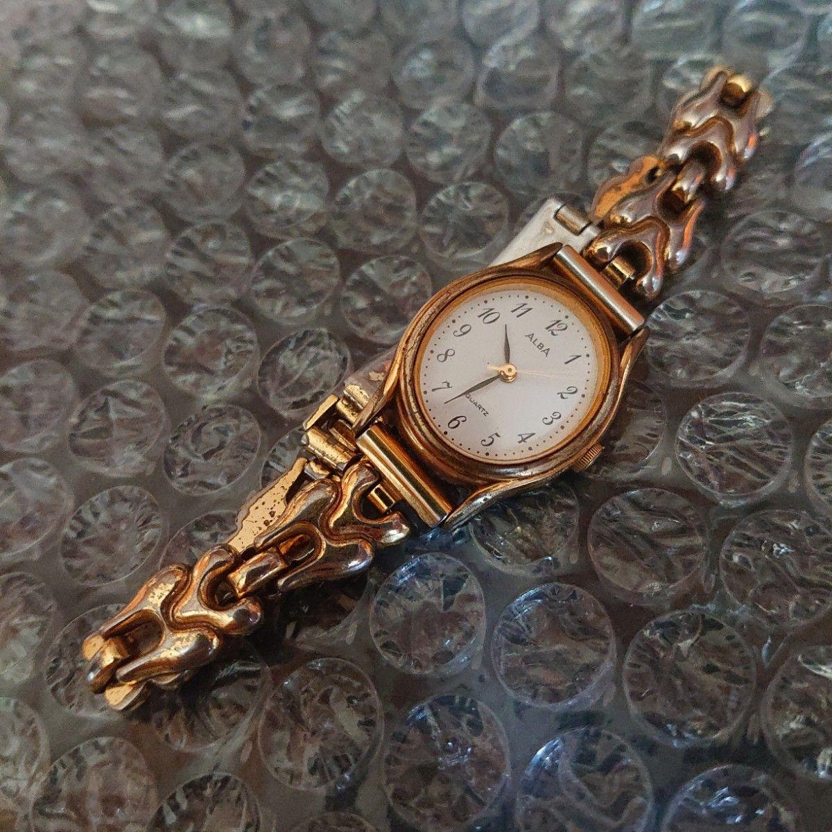 SEIKO ALBA V401 Часы Золотой Браслет Дизайн Цепочка