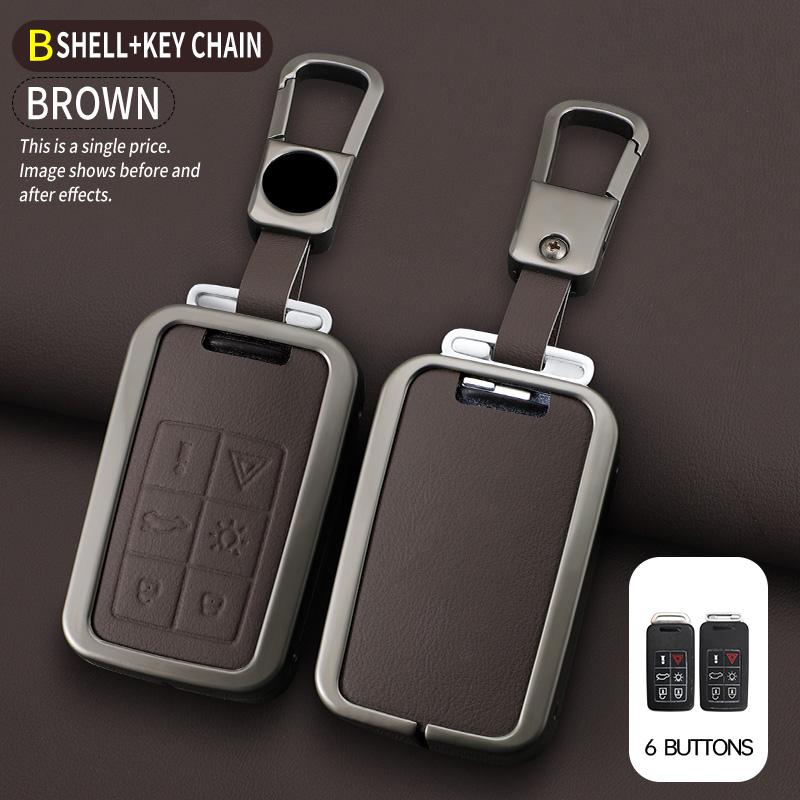 Skórzany Etui na Kluczyk Samochodowy ze Stopu Cynku 5/6 Przycisków Do Volvo Xc60 V60 S60 S80 Xc70 V40 Etui na Kluczyk Etui na Brelok do Kluczy Samochodowych