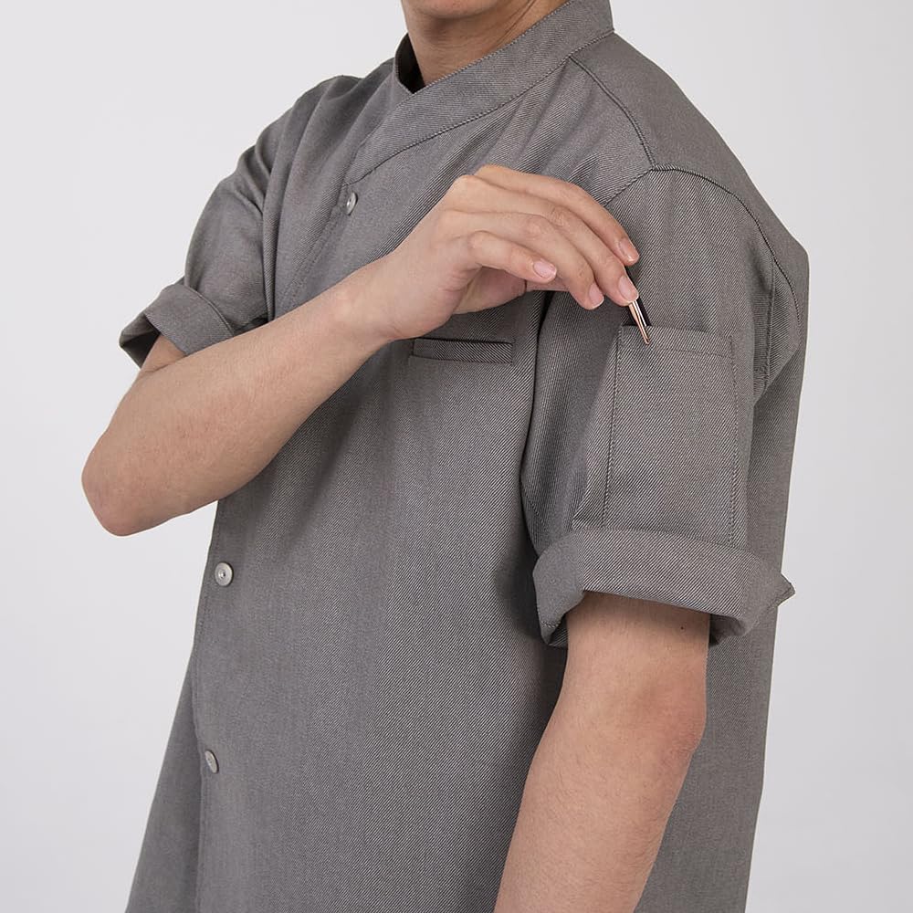 Seven Uniform BA1089-6 Brown, Large, Unisex Short Sleeve Denim Chef Coat
