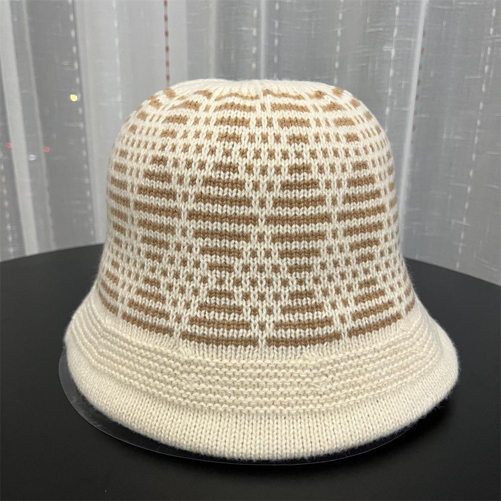Mixed Color Jacquard Wool Knitted Bucket Hat Women's New Face Small Autumn and Winter Basin Hat Bucket Hat Tide